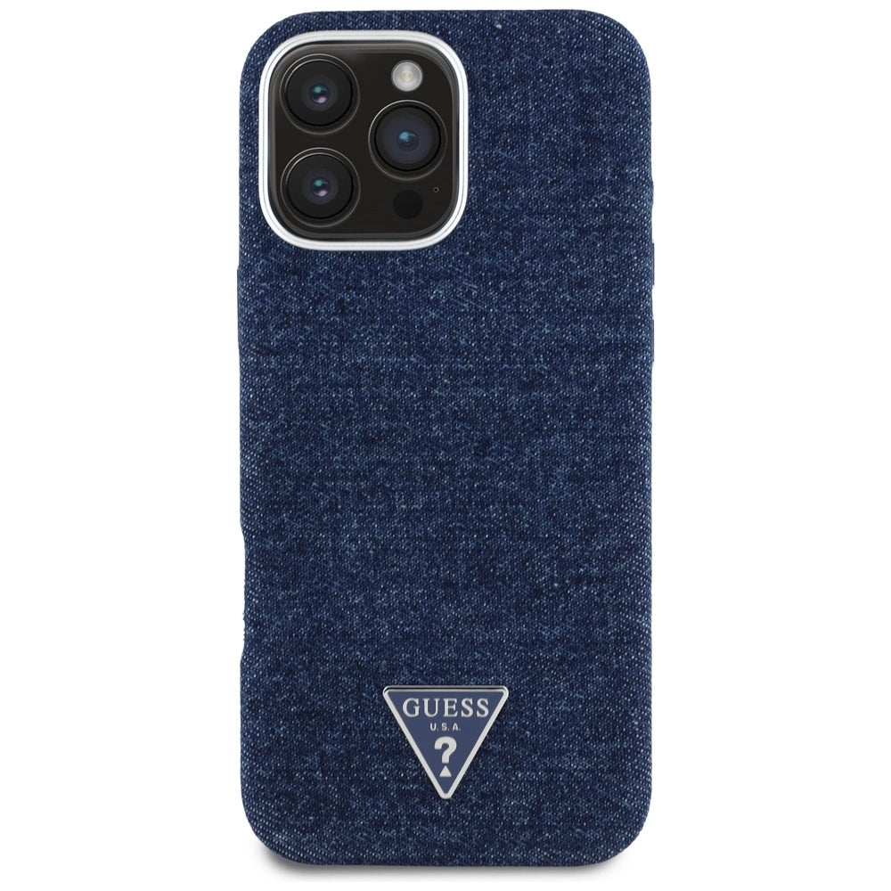 Guess Denim Triangle Logo MagSafe iPhone 16 Pro Case - Blue_2