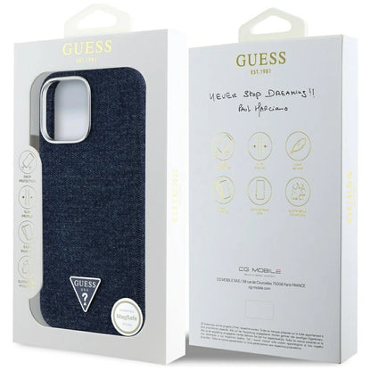 Guess Denim Triangle Logo MagSafe iPhone 16 Pro Case - Blue_7