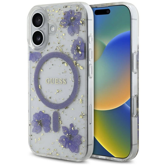Guess Resin Flowers Glitter MagSafe case for iPhone 16 - purple_0
