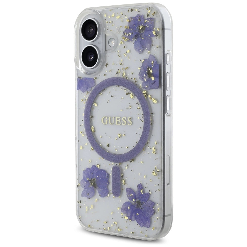 Guess Resin Flowers Glitter MagSafe case for iPhone 16 - purple_1
