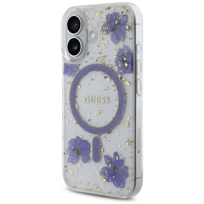 Guess Resin Flowers Glitter MagSafe case for iPhone 16 - purple_1