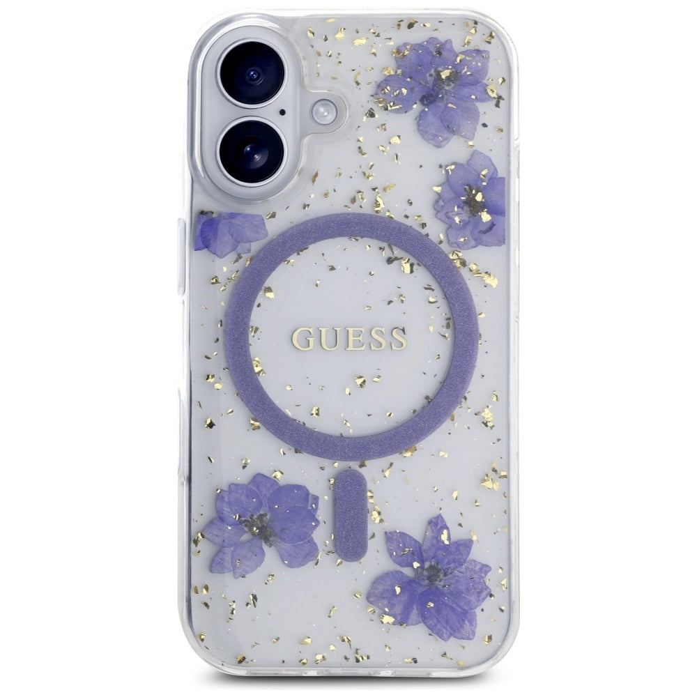Guess Resin Flowers Glitter MagSafe case for iPhone 16 - purple_2