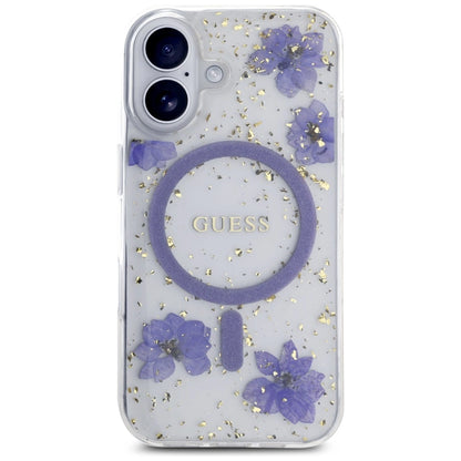Guess Resin Flowers Glitter MagSafe case for iPhone 16 - purple_2