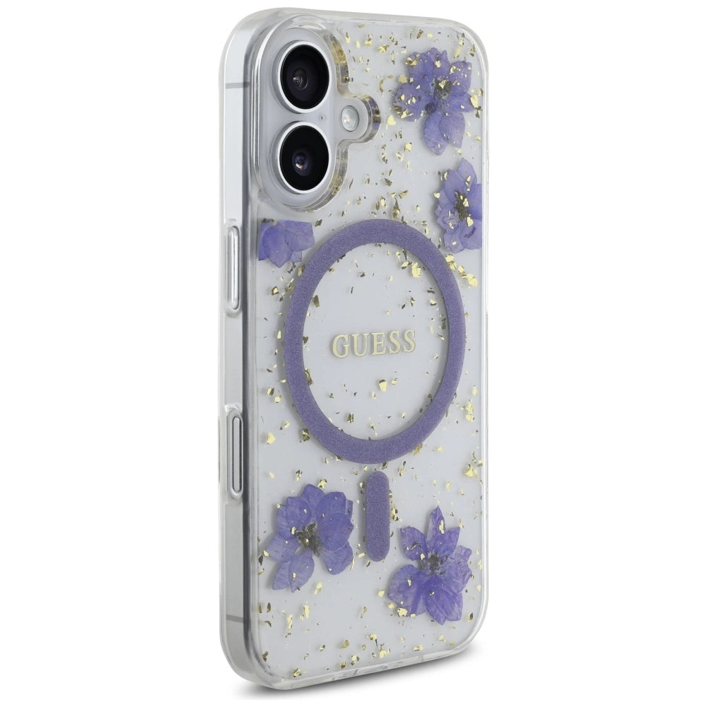 Guess Resin Flowers Glitter MagSafe case for iPhone 16 - purple_3