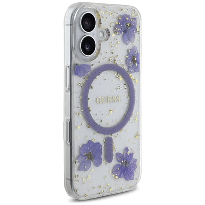Guess Resin Flowers Glitter MagSafe case for iPhone 16 - purple_3