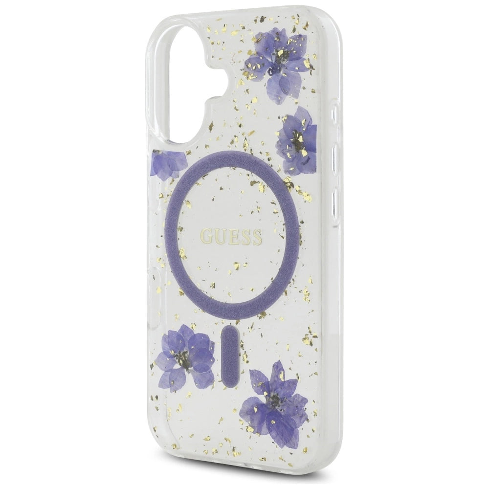 Guess Resin Flowers Glitter MagSafe case for iPhone 16 - purple_5