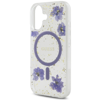 Guess Resin Flowers Glitter MagSafe case for iPhone 16 - purple_5