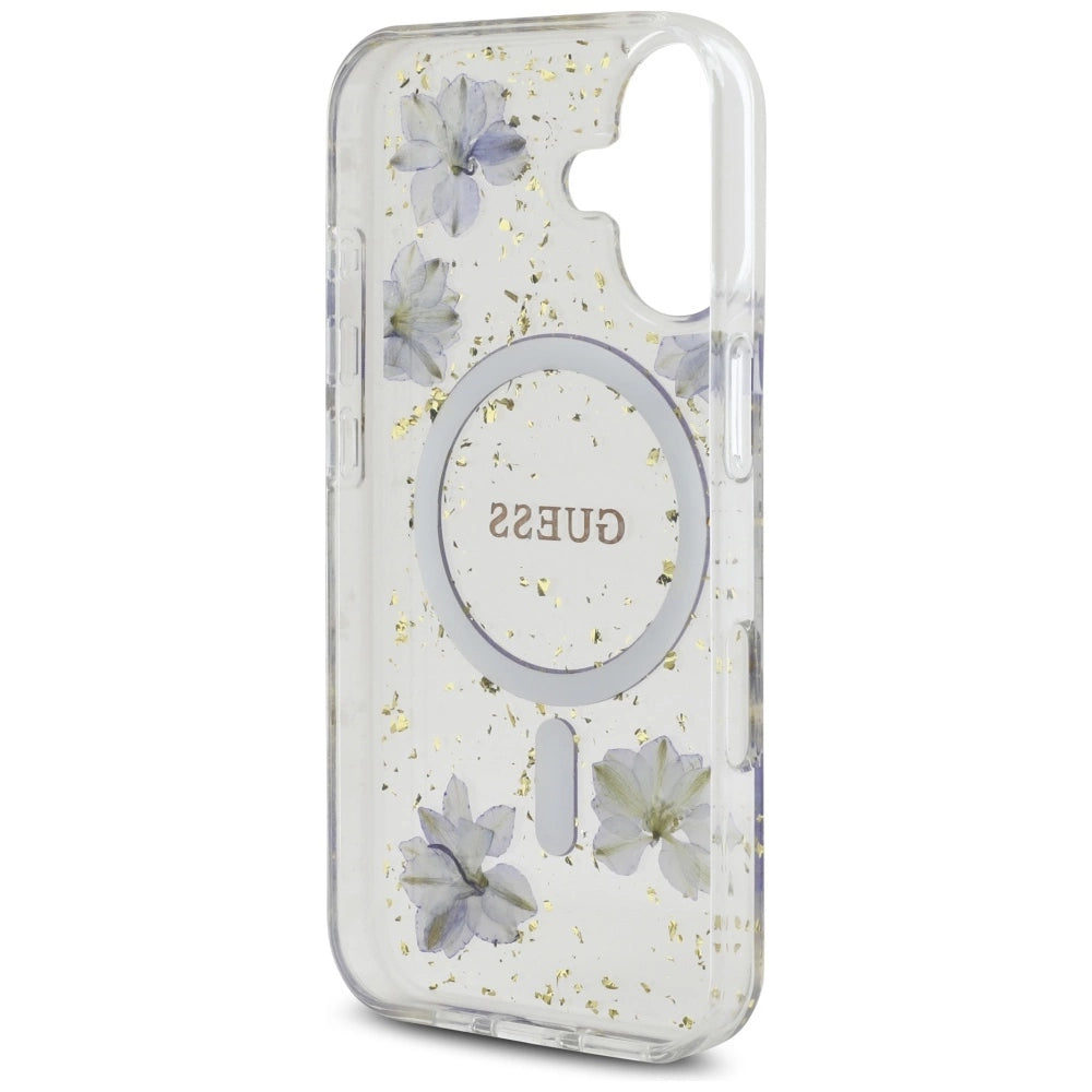 Guess Resin Flowers Glitter MagSafe case for iPhone 16 - purple_6