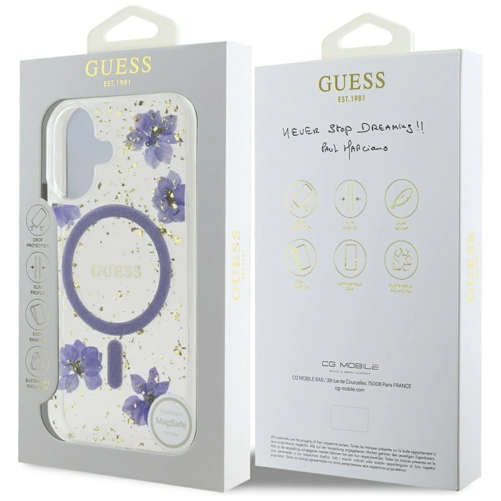 Guess Resin Flowers Glitter MagSafe case for iPhone 16 - purple_7