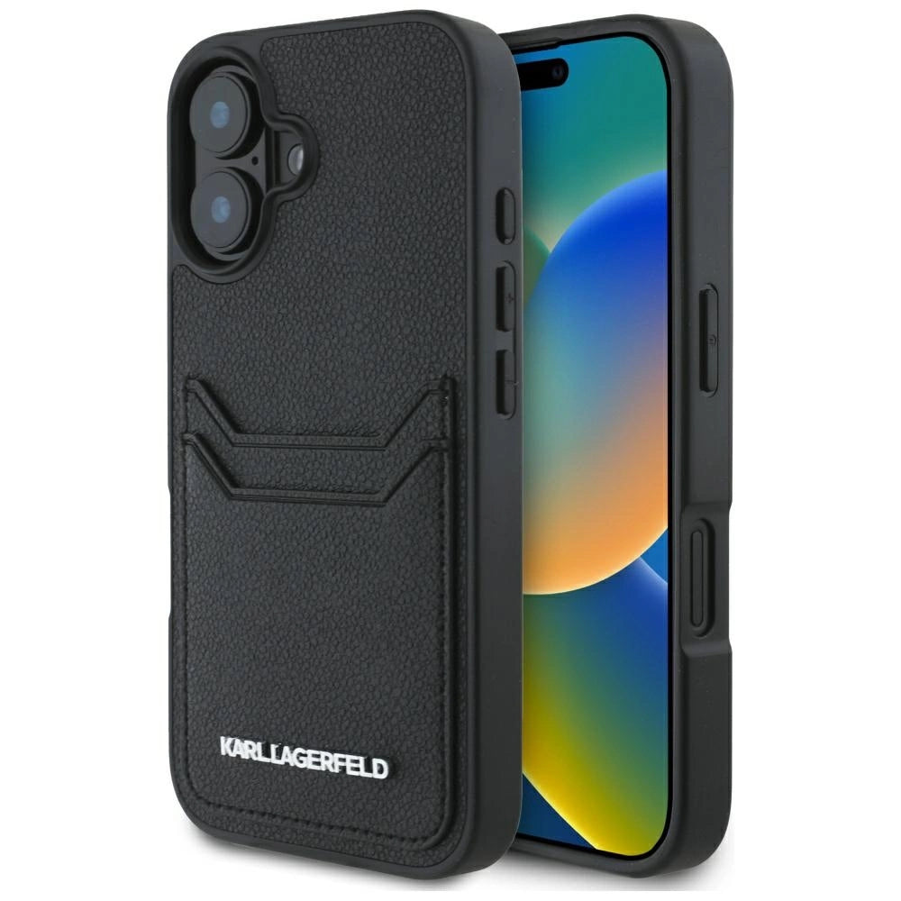 Karl Lagerfeld HC Grained PU Cardslot Metal Elong iPhone 16 Case - Black_0