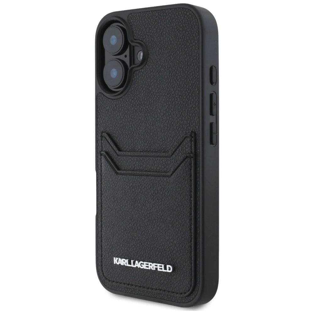 Karl Lagerfeld HC Grained PU Cardslot Metal Elong iPhone 16 Case - Black_1