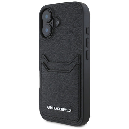 Karl Lagerfeld HC Grained PU Cardslot Metal Elong iPhone 16 Case - Black_1