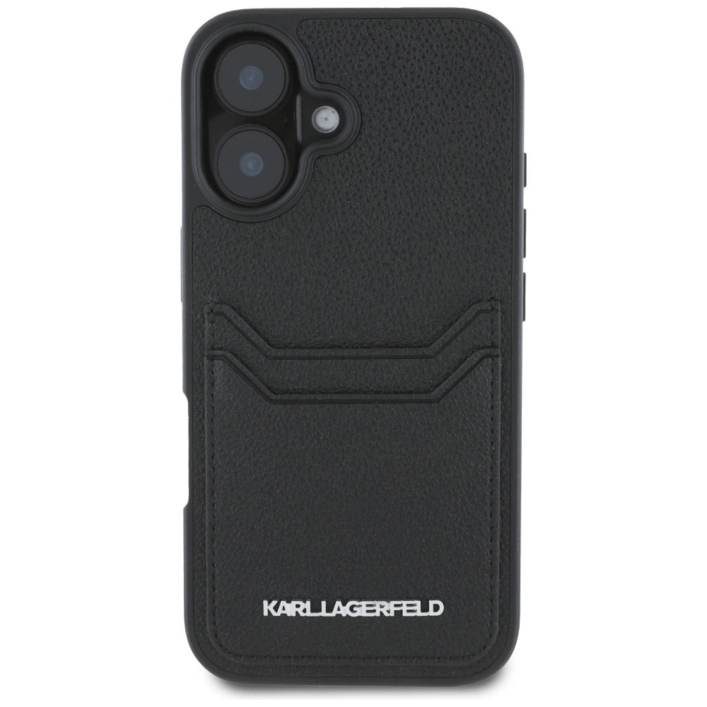 Karl Lagerfeld HC Grained PU Cardslot Metal Elong iPhone 16 Case - Black_2