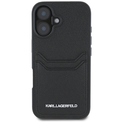 Karl Lagerfeld HC Grained PU Cardslot Metal Elong iPhone 16 Case - Black_2