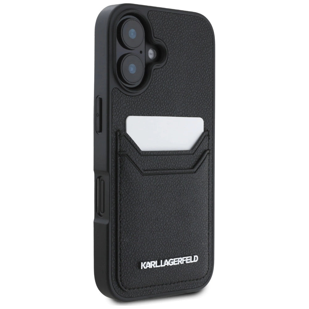 Karl Lagerfeld HC Grained PU Cardslot Metal Elong iPhone 16 Case - Black_3