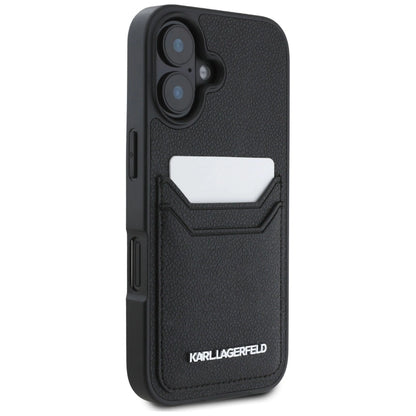 Karl Lagerfeld HC Grained PU Cardslot Metal Elong iPhone 16 Case - Black_3