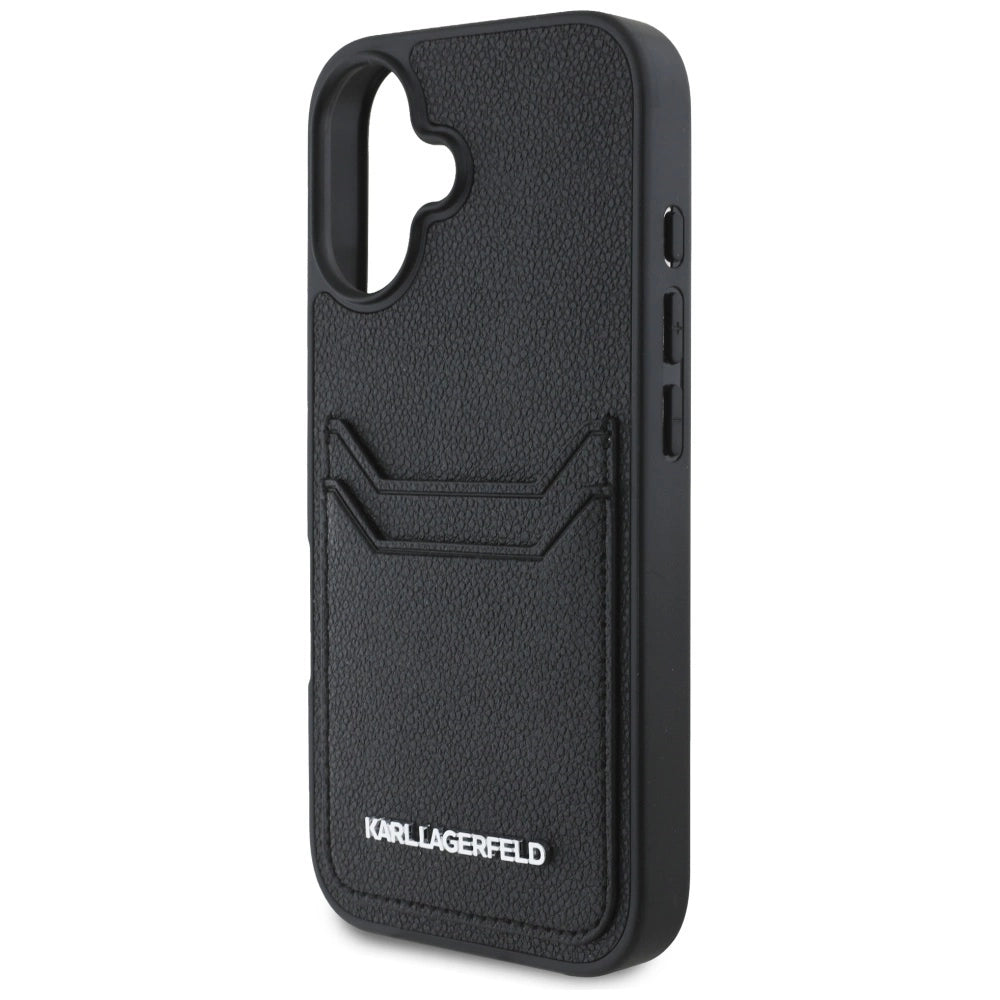 Karl Lagerfeld HC Grained PU Cardslot Metal Elong iPhone 16 Case - Black_5