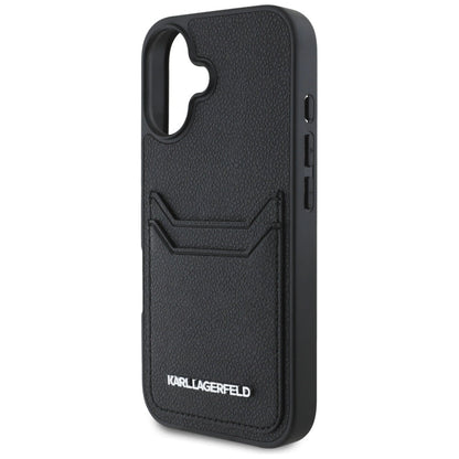 Karl Lagerfeld HC Grained PU Cardslot Metal Elong iPhone 16 Case - Black_5