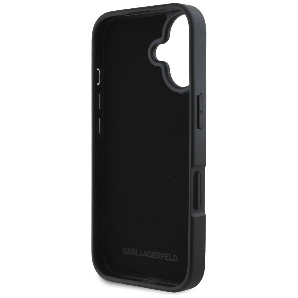 Karl Lagerfeld HC Grained PU Cardslot Metal Elong iPhone 16 Case - Black_6
