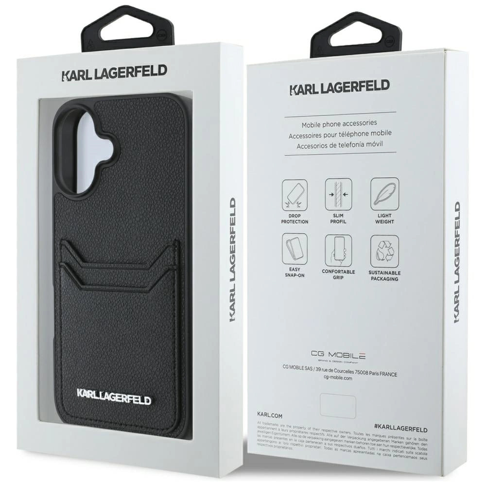 Karl Lagerfeld HC Grained PU Cardslot Metal Elong iPhone 16 Case - Black_7