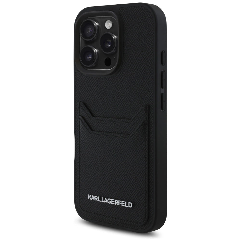 Karl Lagerfeld HC Grained PU Cardslot Metal Elong iPhone 16 Pro Case - Black_1