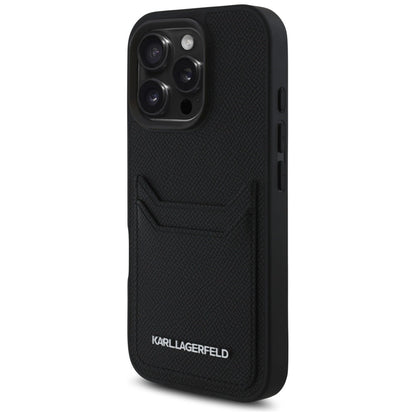 Karl Lagerfeld HC Grained PU Cardslot Metal Elong iPhone 16 Pro Case - Black_1