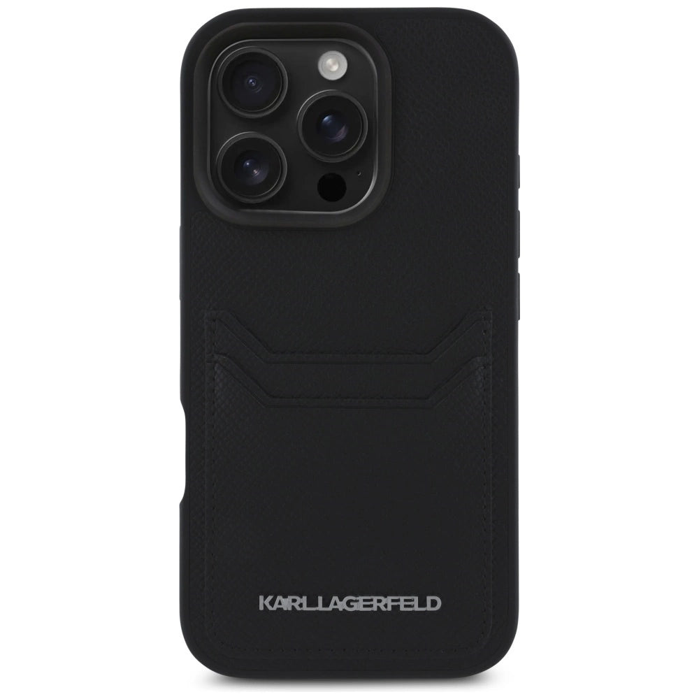 Karl Lagerfeld HC Grained PU Cardslot Metal Elong iPhone 16 Pro Case - Black_2