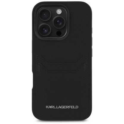 Karl Lagerfeld HC Grained PU Cardslot Metal Elong iPhone 16 Pro Case - Black_2
