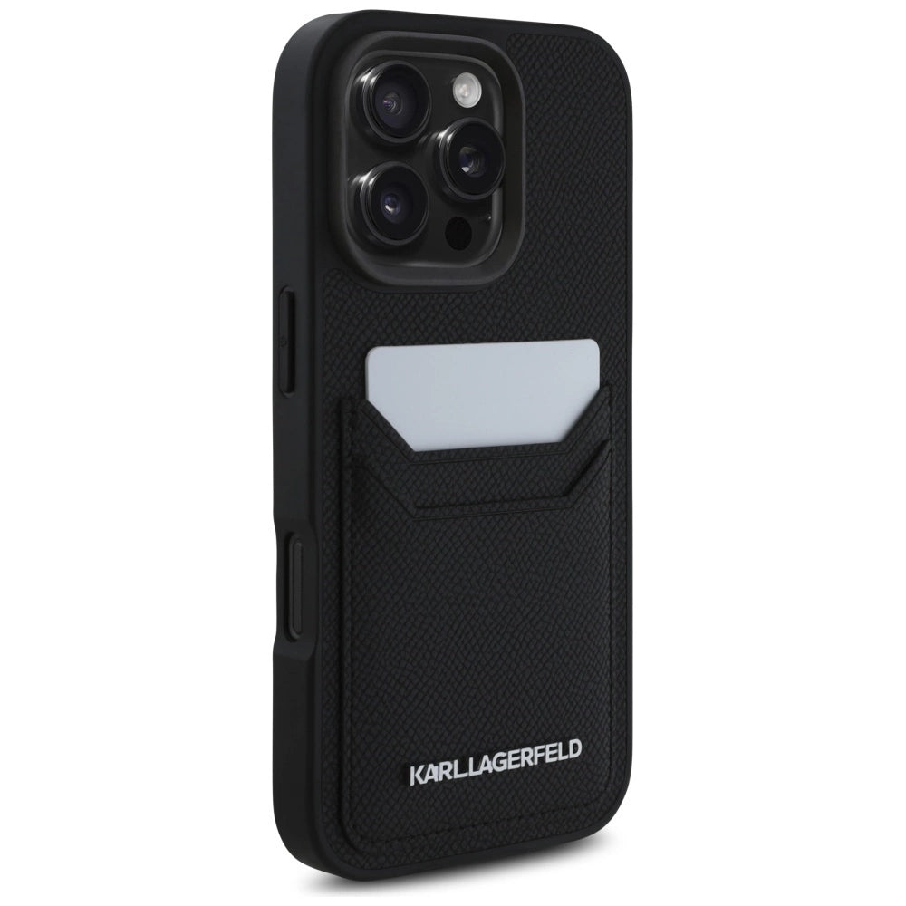 Karl Lagerfeld HC Grained PU Cardslot Metal Elong iPhone 16 Pro Case - Black_3