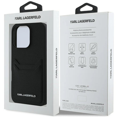 Karl Lagerfeld HC Grained PU Cardslot Metal Elong iPhone 16 Pro Case - Black_7