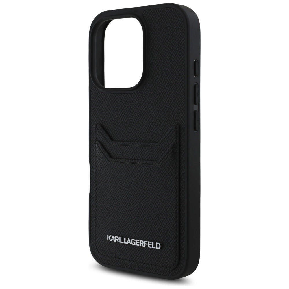 Karl Lagerfeld HC Grained PU Cardslot Metal Elong Case for iPhone 16 Pro Max - Black_5