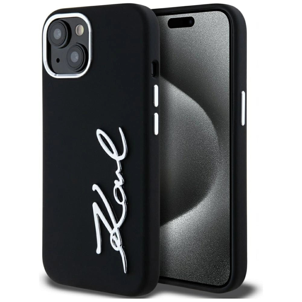 Karl Lagerfeld Silicone Metal Script Logo iPhone 15 Case - Black_0