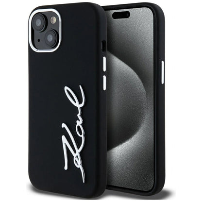 Karl Lagerfeld Silicone Metal Script Logo iPhone 15 Case - Black_0