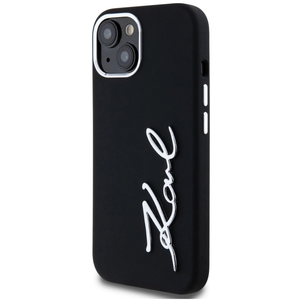 Karl Lagerfeld Silicone Metal Script Logo iPhone 15 Case - Black_1