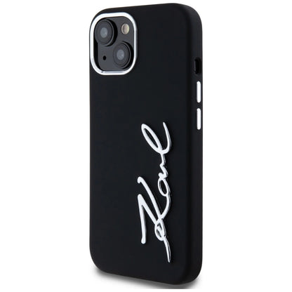 Karl Lagerfeld Silicone Metal Script Logo iPhone 15 Case - Black_1