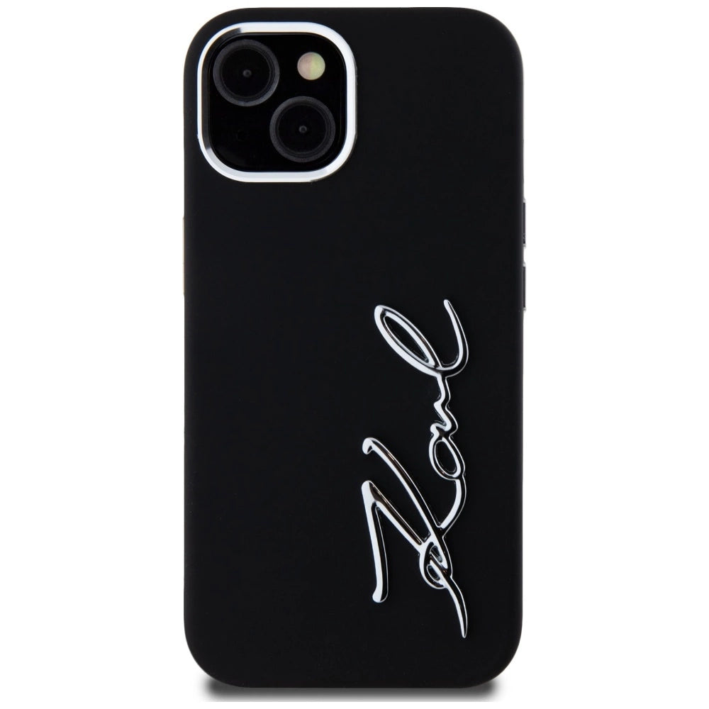 Karl Lagerfeld Silicone Metal Script Logo iPhone 15 Case - Black_2