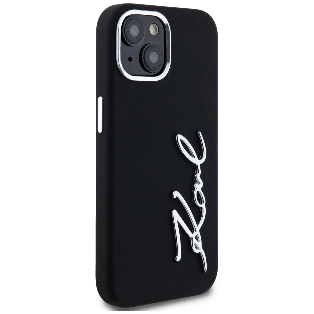 Karl Lagerfeld Silicone Metal Script Logo iPhone 15 Case - Black_3