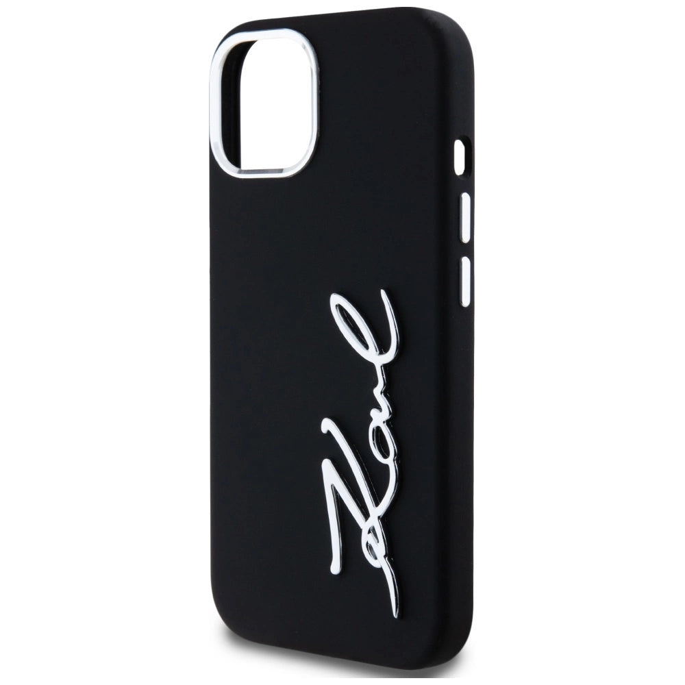 Karl Lagerfeld Silicone Metal Script Logo iPhone 15 Case - Black_5
