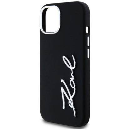 Karl Lagerfeld Silicone Metal Script Logo iPhone 15 Case - Black_5