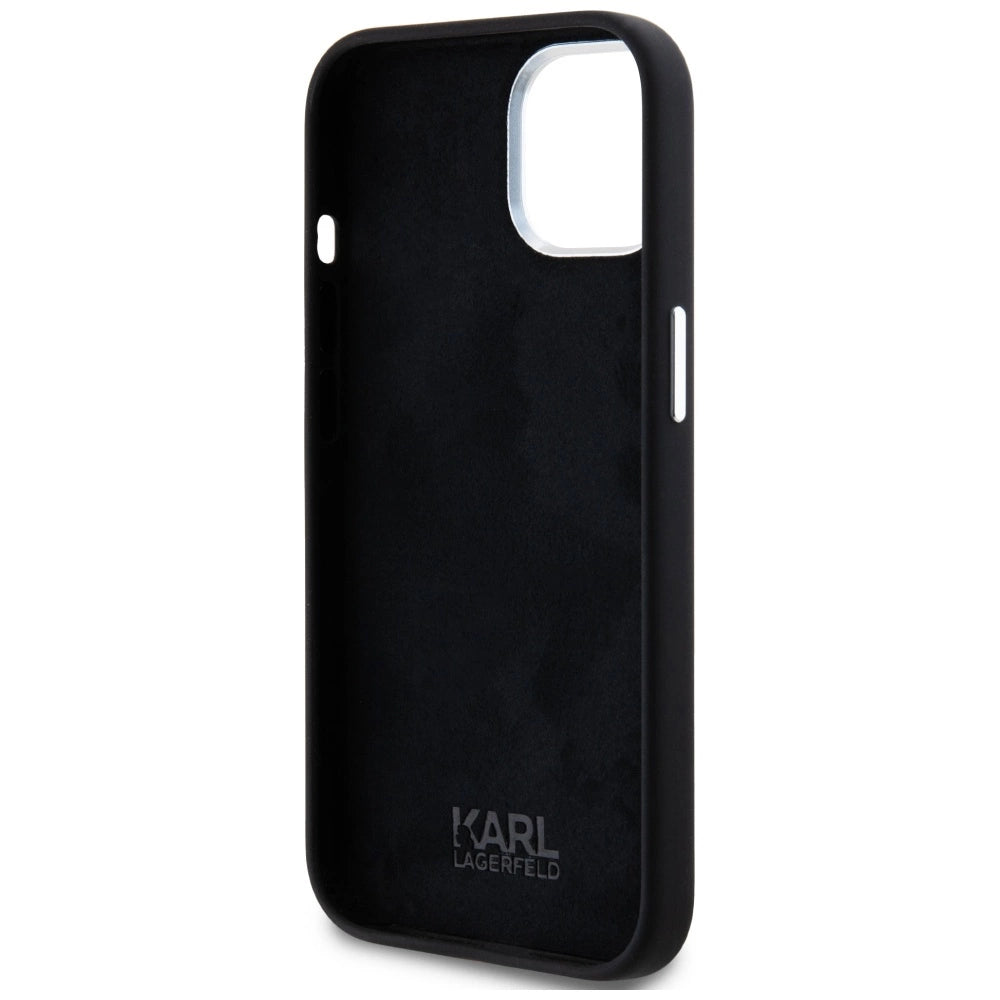 Karl Lagerfeld Silicone Metal Script Logo iPhone 15 Case - Black_6