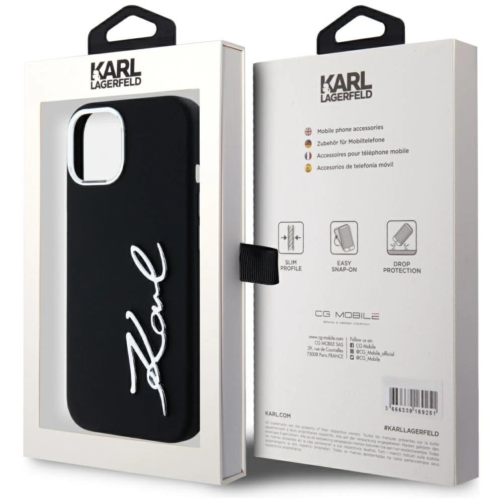 Karl Lagerfeld Silicone Metal Script Logo iPhone 15 Case - Black_7