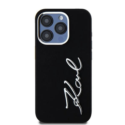 Karl Lagerfeld Silicone Metal Script Logo iPhone 15 Pro Max Case - Black_2