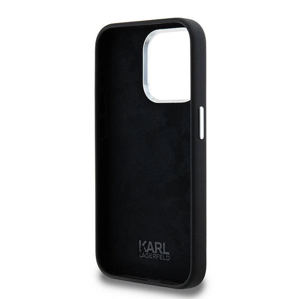 Karl Lagerfeld Silicone Metal Script Logo iPhone 15 Pro Max Case - Black_6