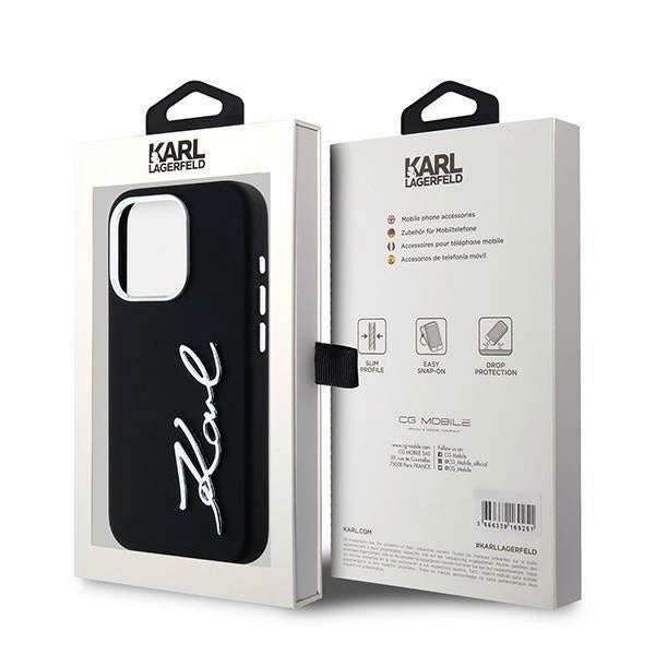 Karl Lagerfeld Silicone Metal Script Logo iPhone 15 Pro Max Case - Black_7