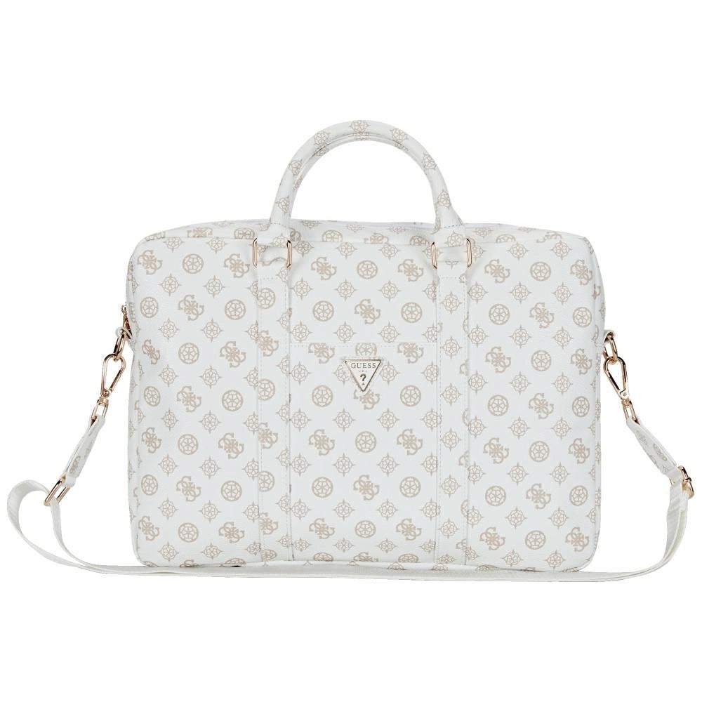 Guess 4G Peony Front Pocket Zipper Triangle Logo Laptop Bag 16&quot; - White_0