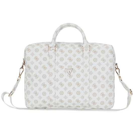 Guess 4G Peony Front Pocket Zipper Triangle Logo Laptop Bag 16&quot; - White_0