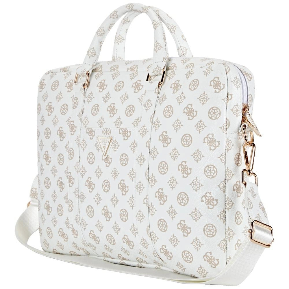 Guess 4G Peony Front Pocket Zipper Triangle Logo Laptop Bag 16&quot; - White_2