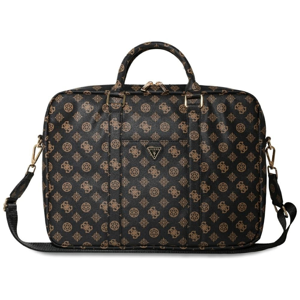 Guess 4G Peony Front Pocket Zipper Triangle Logo Laptop Bag 16" - Black_0