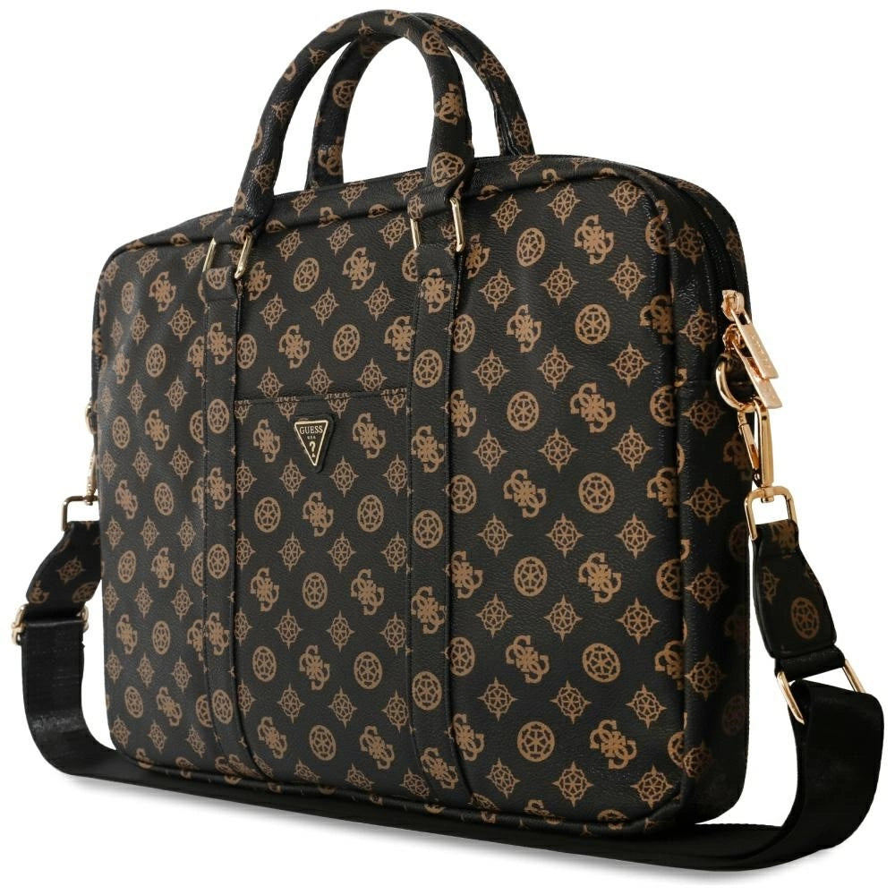 Guess 4G Peony Front Pocket Zipper Triangle Logo Laptop Bag 16" - Black_2