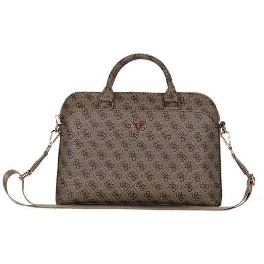 Guess 4G Zipper Pocket Triangle Logo 15&quot; Laptop Bag - Brown_0